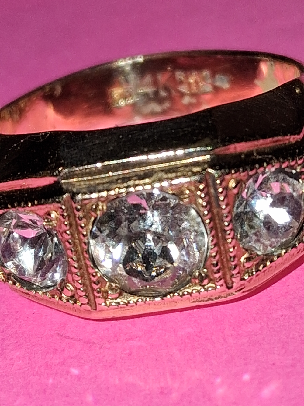 Gold 14 K Pkated Women’s Three-Stone Crystal Ring